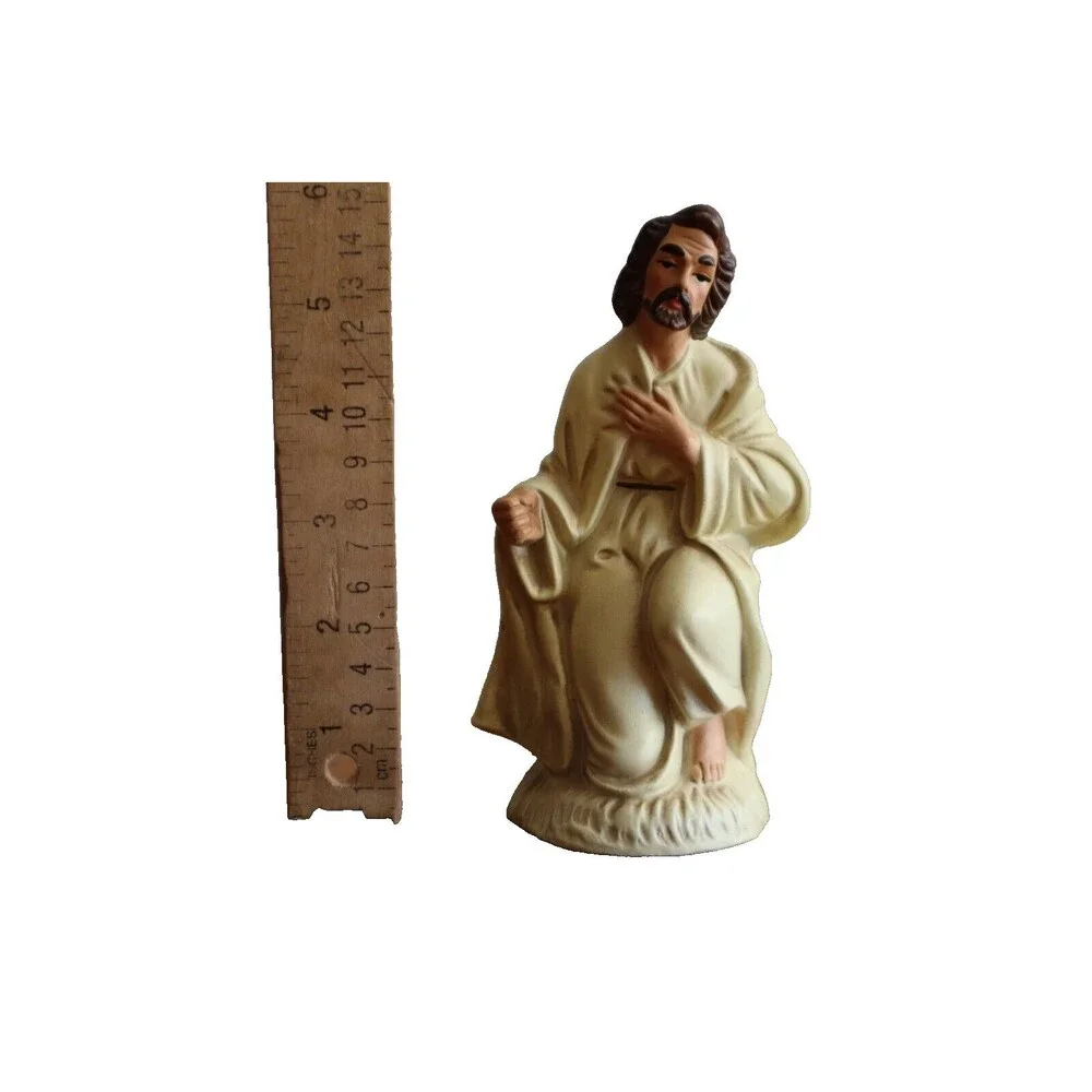 Vtg Christmas Nativity Figurine Paper Mache Composite: Joseph Kneeling 6